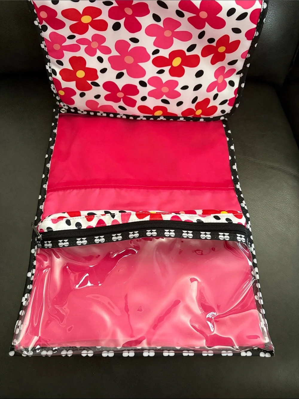 Hanging Travel Organizer with Pink & Red Floral Print
